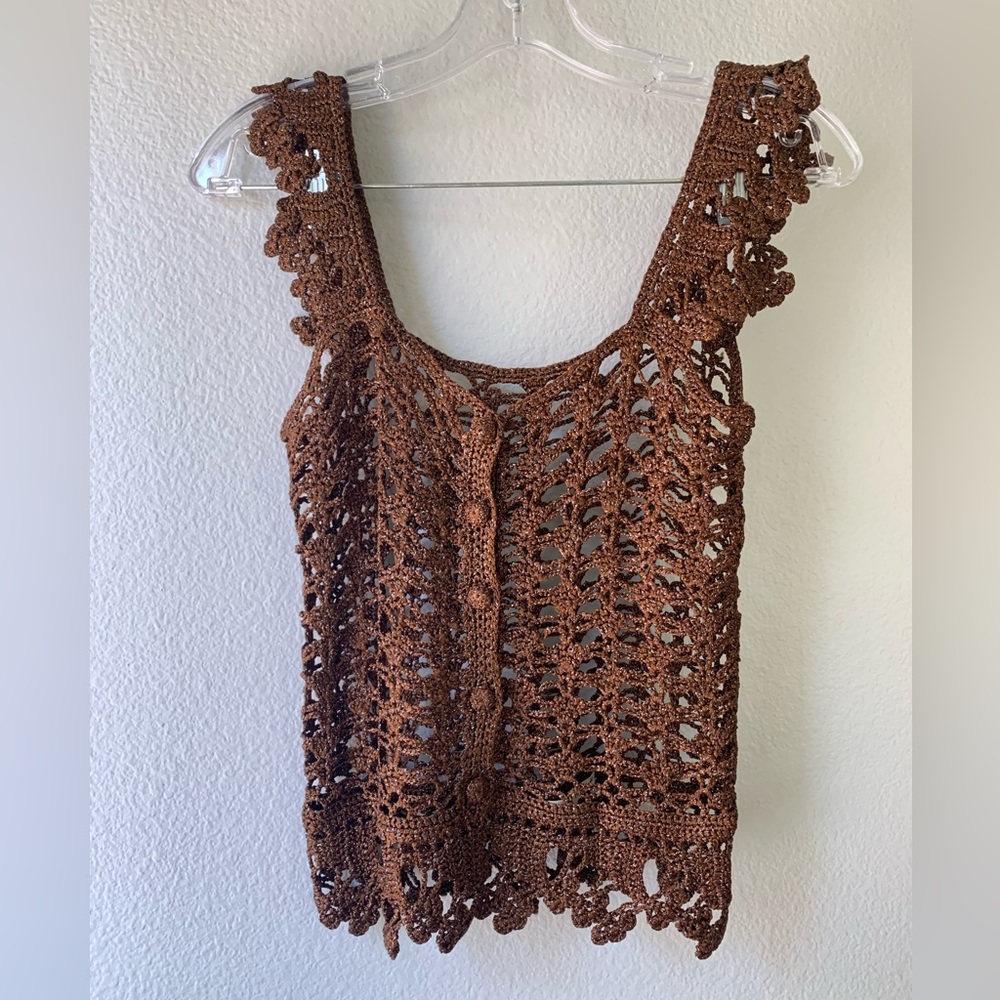 Nanette Lepore Brown Metallic Crochet Vest Deadstock Vintage size medium
